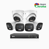 NightChroma<sup>TM</sup> NCK500 - 3K 8 Channel PoE Security System with 4 Bullet & 2 Turret Cameras, Acme Color Night Vision, f/1.0 Super Aperture, Active Alignment, Built-in Microphone, IP67 , All-Metal Housing